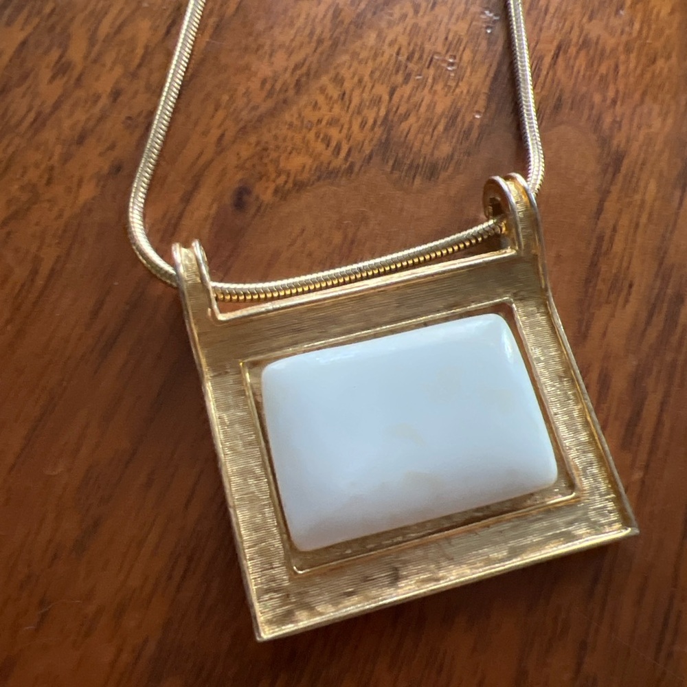 Vintage Accessocraft NYC Gold Tone and White Modernist Pendant Necklace